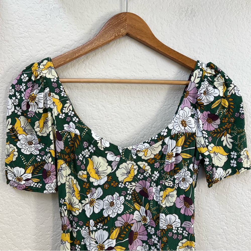 ASOS Midi Dress Size 2 Green Floral Puff Sleeve Spring Summer Bohemian Easter - Picture 5 of 11